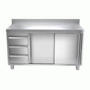 Meuble bas inox adossé P 600 mm avec portes et tiroirs - 1600, A gauche_0