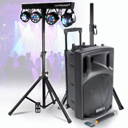 Pickering Enceinte Active BOOST Portable Autonome - 800W -15/38CM USB BLUETOOTH, Support, 1 MICRO VHF, Portique Lumières pour Sono DJ Fête - 3666638