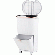 Poubelle cuisine COSTWAY, tri, seau 12L et 14L, avec roulettes, double couvercle, pédale et crochets, blanc - blanc plastique polypropylène VH35744IT