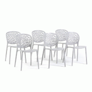 RATTATAN Lot de 6 chaises d'extérieur empilables en polypropylène dossier ajouré design naturel pour jardin terrasse bar restaurant Linda - gris -