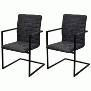 VidaXL Chaises à manger cantilever lot de 2 noir similicuir Modèle Quinoa - 242285