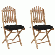 VidaXL Chaises Pliables De Jardin Lot De 2 Avec Coussins Bambou - noir 3064009