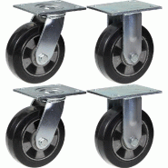 152mm 6" roulettes en caoutchouc noir pivotantes et fixes capacité 1320kg, set de 4 152mm 6" roulettes en caoutchouc noir pivotantes et fixes capacité 1320kg, set de 4