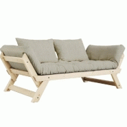 BANQUETTE MÉRIDIENNE FUTON BEBOP PIN NATUREL TISSU LIN COUCHAGE 75*200 CM.