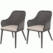 Décoshop26 - Lot de 2 chaises de jardin avec tressage épais et coussins taupe style moderne en aluminium anthracite 04_0009593 - aluminium 300026755