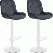 Décoshop26 - Lot de 2 tabourets de bar pivotant forme ergonomique surpiqûres décoratives en velours noir cadre en métal blanc 10_0006360 - blanc m