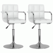 Décoshop26 - Lot de 2 tabourets de bar siège pivotant hauteur réglable accoudoirs en PVC blanc DEC025194 - blanc 3000255121533
