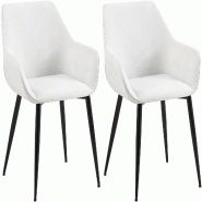 Décoshop26 - Set de 2 chaises de salle à manger avec accoudoirs design moderne et confortable en tissu crème et pieds en bois noir 10_0001585 - bei