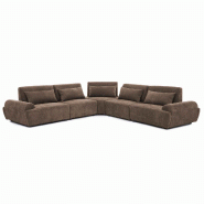 Oviala Business Canapé d'angle modulable 5 places dossier ajustable 340 cm chocolat - marron polyester 115473