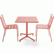 Oviala Business Ensemble table 70 cm et 2 chaises de jardin en métal argile - rose acier 114673