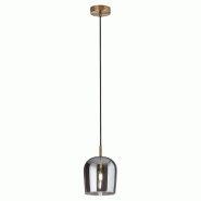 Suspension en verre fumé de 16 cm, structure en or brossé, douille E14, câble en tissu noir pour intérieurs modernes - Perenz - doré 6940 SP