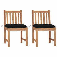 VidaXL Chaises De Jardin Lot De 2 Avec Coussins Bois De Teck Massif - noir 3062938
