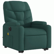 VidaXL Fauteuil inclinable de massage électrique Vert foncé Tissu Modèle Dorelia - 3204638