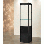 Vitrine T-Métal colonne 45x45xH190cm 2 spots LED, partie lacquée H76cm - noir