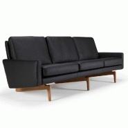 CANAPÉ 3 PLACES DESIGN SCANDINAVE EGSMARK PIÉTEMENT EN CHÊNE CUIR NOIR