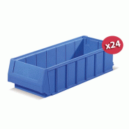 Carton de 24 bacs tiroirs plastique multibox bleu l.160 x p.400 mm_0