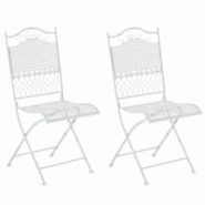 CLP Lot de 2 chaises de jardin pliables Kiran en fer Blanc - blanc métal 320688 CLP Lot de 2 chaises de jardin pliables Kiran en fer Blanc - blanc métal 320688