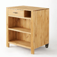 Comptoir L75xP60xH90cm Authentique sur roulettes & 6 tiroirs - pin massif teinté