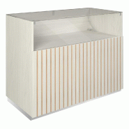 Comptoir vitrine côté bois Vertigo T03 MDF naturel et noyer clair 120x60x93cm