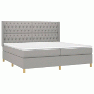 Décoshop26 - Cadre de lit LED avec sommier tête de lit matelas surmatelas 200x200 cm tissu gris clair TDL0207776 - gris 3001230988004