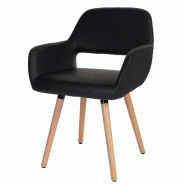 Décoshop26 - Chaise de salle à manger bureau visiteur design rétro en synthétique noir pied en bois clair 04_0002137 - noir Bois massif 3000251932690