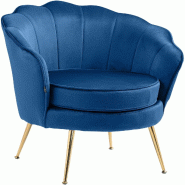 Décoshop26 - Fauteuil lounge chaise de chaise rembourrée avec coutures décoratives revêtement en velours bleu et pieds métal doré FAL101553 - bl_0