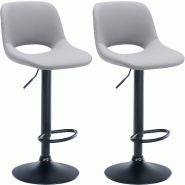 Décoshop26 - Tabourets de bar chaises haute x2 avec repose-pieds en PVC gris piètement métallique noir 10_0004065 - 3000251914047