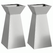 Helloshop26 - Lot de 2 jardinières pilier extérieur 35 x 35 x 73 cm style contemporain durable en métal argent 02_0052407 - métal 3000237403459