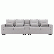 Merax canapé 4 places avec console, tissu lin, 2 porte-gobelets, 2 ports USB, poches et 4 coussins, Gris clair - gris multi-matériau YH3249151517G Merax canapé 4 places avec console, tissu lin, 2 porte-gobelets, 2 ports USB, poches et 4 coussins, Gris clair - gris multi-matériau YH3249151517G