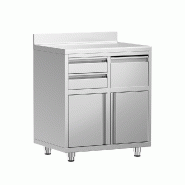 Meuble inox pour machine à café - 800 x 600 mm - 2 tiroirs - Bac à marc de café