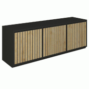Meuble Vertigo T03 2 portes 2 tiroirs MDF noir et chêne clair 180x47x60 cm