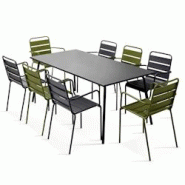 Oviala Business Ensemble table de jardin et 8 fauteuils en métal Vert Kaki - vert acier 114621 Oviala Business Ensemble table de jardin et 8 fauteuils en métal Vert Kaki - vert acier 114621