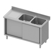 Plonge inox avec 2 bacs à droite sur armoire portes coulissantes 1600x600x900 - 934656160 Plonge inox avec 2 bacs à droite sur armoire portes coulissantes 1600x600x900 - 934656160