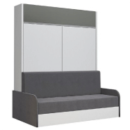 Armoire lit escamotable aladyno sofa blanc mat bandeau gris canapÉ gris 160*200 cm