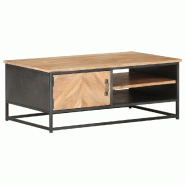 Décoshop26 - Table basse de salon avec 2 compartiments ouverts et 1 porte 90 x 50 x 35 cm bois d'acacia massif acier DEC037224 - acier 3000263167844