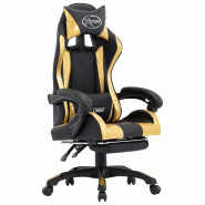 Helloshop26 - Chaise fauteuil siège pivotante de bureau informatique étude de jeux vidéo avec repose-pied Doré et similicuir or 02_0024218 - polye