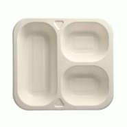 Papstar 4 lots de 50 Plateaux canne à sucre 3 compart. 1350 ml 4,2 cm x 24,5 cm x 26,5 cm - blanc Bagasse 88398