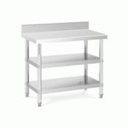 Royal Catering RCAT-100/60-SPS3SH Table de travail inox Table de travail en inox Adossée Avec Dosseret 100 x 60 x 16.5 cm 199 kg 2 tablettes - 406285