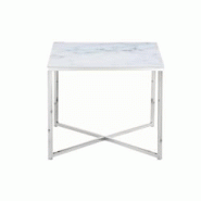 SalesFever Table d'appoint carrée | Plaque de verre revêtue d'une feuille d'aluminium aspect marbre | Cadre en métal | L50xP50xH42cm| blanc-chrome SalesFever Table d'appoint carrée | Plaque de verre revêtue d'une feuille d'aluminium aspect marbre | Cadre en métal | L50xP50xH42cm| blanc-chrome