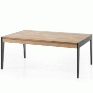 TABLE BASSE GENNEVILLIERS 102 X 73 CM PLATEAU CHÊNE NOUEUX MASSIF HUILÉ PIED MÉTAL NOIR LAQUÉ