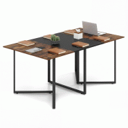 Table de conférence rectangulaire 180 x 100 x 76,5 cm pour 6-8 personnes 2 passe-câbles design industriel en bois composite marron rustique & noir 2
