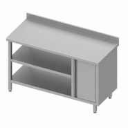 Table de travail inox adossée avec placard à droite et deux étagère... - P930537160