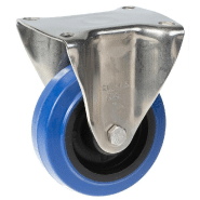 Roulette fixe de 100 mm en acier inoxydable avec roue centrale en nylon et caoutchouc élastique bleu Roulette fixe de 100 mm en acier inoxydable avec roue centrale en nylon et caoutchouc élastique bleu