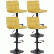 Décoshop26 - Lot de 4 tabourets de bar en velours jaune coutures décoratives piètement métal noir 10_0004507 - jaune 3000252144757 Décoshop26 - Lot de 4 tabourets de bar en velours jaune coutures décoratives piètement métal noir 10_0004507 - jaune 3000252144757