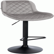 Décoshop26 - Tabouret de bar x1 repose-pieds hauteur réglable en velours gris coutures losange cadre métal noir 10_0005841 - gris métal 3000265253484