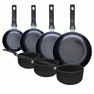 Ensemble de 4 poêles de 16, 20, 24 et 28 cm et 3 casseroles 16, 18 et 20 cm Fackelmann Brandao - noir aluminium 3176239943115