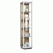 K-Möbel Vitrine en verre sur pied 176x37x33 cm Made in Germany avec LED & 4 tablettes en verre réglables en hauteur Blanc & Chêne Sonoma - multicol