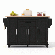 Merax Îlot de cuisine mobile 136x70x92 cm, chariot avec plan extensible, tiroir à couverts, roulettes et rangement, noir - noir Bois manufacturé N6