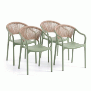RATTATAN Lot de 4 chaises empilables en polypropylène avec dossier en corde tressée, accoudoirs, pour jardin, terrasse, bars, restaurants – Jennif_0