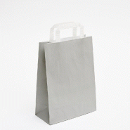 Sac kraft poignées plates gris 22x10x29cm - par 50 - capacité 2kg - papier kraft 70g/m²